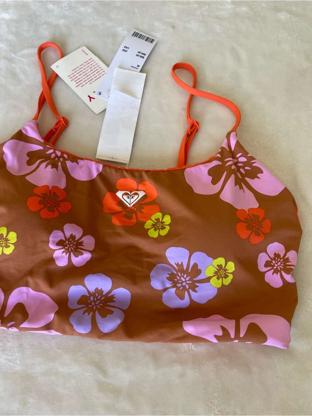 Roxy Brown Floral Reversible Bandeau Top with Pink & Orange Accents - Picture 2 of 8